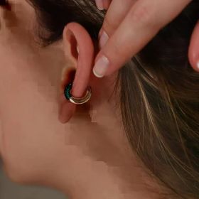 Yuvarlak Yeşil Zirkon Taşlı Rose Gold Kaplama Gümüş Kıkırdak Küpe