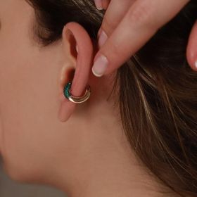 Yuvarlak Yeşil Zirkon Taşlı Rose Gold Kaplama Gümüş Kıkırdak Küpe