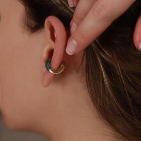 Yuvarlak Yeşil Zirkon Taşlı Rose Gold Kaplama Gümüş Kıkırdak Küpe