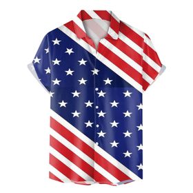 YWBleked Hawaii 3D Baskı Bağımsızlık Günü Denim Gri Erkek Gömlek