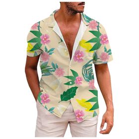 YWBleked Hawaii 3D Baskı Geleneksel Haki Erkek Gömlek