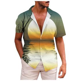 YWBleked Hawaii 3D Baskı Geleneksel Mavi AG Erkek Gömlek