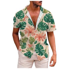 YWBleked Hawaii 3D Baskı Geleneksel Mavi Yeşil Erkek Gömlek