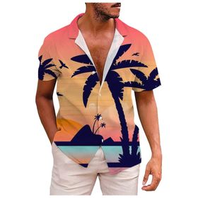 YWBleked Hawaii 3D Baskı Geleneksel Wassermelonenrot Erkek Gömlek