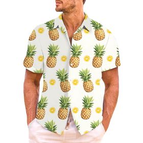 YWBleked Hawaii 3D Baskı Rahat Beyaz Erkek Gömlek