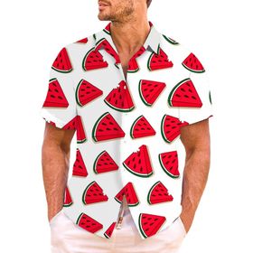 YWBleked Hawaii 3D Baskı Rahat Ekstra Kırmızı Erkek Gömlek