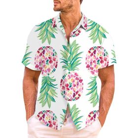 YWBleked Hawaii 3D Baskı Rahat Sıcak Gül Erkek Gömlek