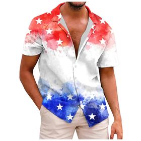 YWBleked Hawaii 3D Baskılı Bağımsızlık Günü Beyaz Erkek Gömlek