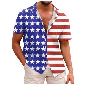 YWBleked Hawaii 3D Baskılı Bağımsızlık Günü Mavi Erkek Gömlek