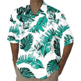 YWBleked Hawaii 3D Baskılı Hindistan Cevizi Yaprağı Baskılı Yeşil Erkek Gömlek