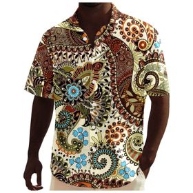 YWBleked Hawaii Afrika Dashiki Tarzı Geleneksel Tarzda Beyaz Erkek Gömlek