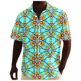 YWBleked Hawaii Afrika Dashiki Tarzı Geleneksel Tarzda Nane Yeşili Erkek Gömlek