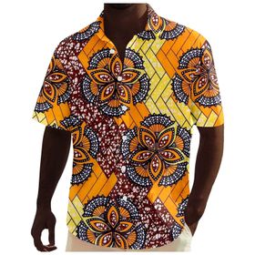 YWBleked Hawaii Afrika Dashiki Tarzı Geleneksel Tarzda Sarı Erkek Gömlek