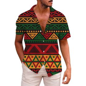 YWBleked Hawaii Afrika Tarzı Gündelik Kırmızı Erkek Gömlek