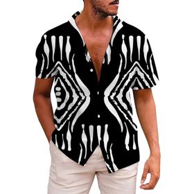 YWBleked Hawaii Afrika Tarzı Gündelik Siyah Erkek Gömlek