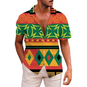 YWBleked Hawaii Afrika Tarzı Gündelik Yeşil Erkek Gömlek