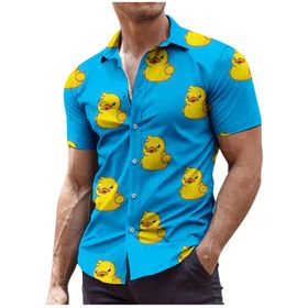 YWBleked Hawaii Aloha Baskılı Gök Mavisi Erkek Gömlek