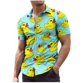 YWBleked Hawaii Aloha Baskılı Mavi Erkek Gömlek
