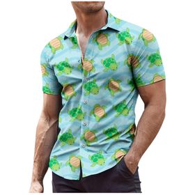 YWBleked Hawaii Aloha Baskılı Yeşil Erkek Gömlek