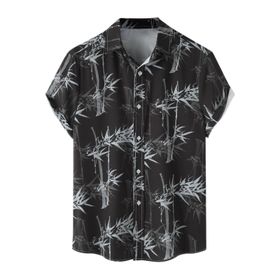 YWBleked Hawaii Botanik Temalı Siyah Erkek Gömlek