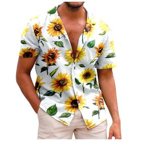 YWBleked Hawaii Çiçek Baskı Jo Beyaz Erkek Gömlek