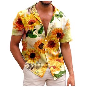 YWBleked Hawaii Çiçek Baskı Jo Sarı Erkek Gömlek