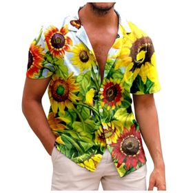 YWBleked Hawaii Çiçek Baskı Jo Yeşil Erkek Gömlek