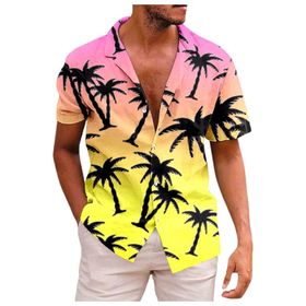 YWBleked Hawaii Çiçek Baskılı Günlük Koyu Mavi Erkek Gömlek