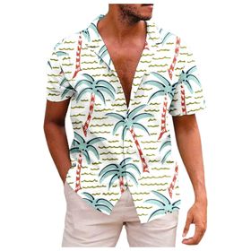 YWBleked Hawaii Çiçek Baskılı Günlük Mavi Erkek Gömlek