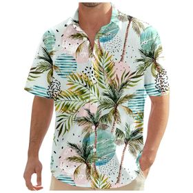 YWBleked Hawaii Çiçek Baskılı Rahat Açık Mavi Erkek Gömlek