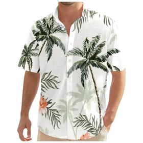 YWBleked Hawaii Çiçek Baskılı Rahat Bej Erkek Gömlek