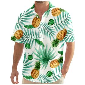 YWBleked Hawaii Çiçek Baskılı Rahat Yeşil Erkek Gömlek