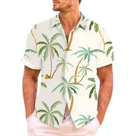 YWBleked Hawaii Çiçek Desenli 3D Baskı Bej Erkek Gömlek