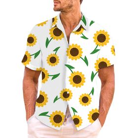 YWBleked Hawaii Çiçek Desenli 3D Baskı Beyaz Erkek Gömlek