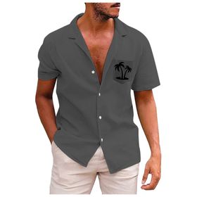 YWBleked Hawaii Çiçek Desenli 3D Baskı Rahat Koyu Gri Erkek Gömlek