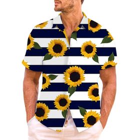 YWBleked Hawaii Çiçek Desenli 3D Baskı Sarı Erkek Gömlek