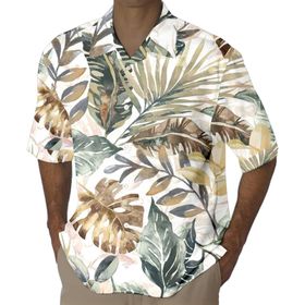 YWBleked Hawaii Çiçek Desenli 3D Baskılı Hindistan Cevizi Yaprağı Baskılıl Sarı Erkek Gömlek