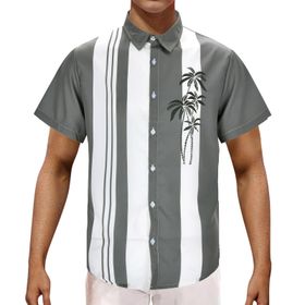 YWBleked Hawaii Çiçek Desenli Gri Erkek Gömlek