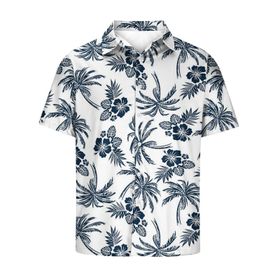 YWBleked Hawaii Çiçek Desenli Gündelik Beyaz Erkek Gömlek