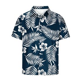 YWBleked Hawaii Çiçek Desenli Gündelik Lacivert Erkek Gömlek