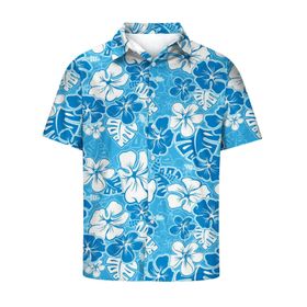 YWBleked Hawaii Çiçek Desenli Gündelik Mavi Erkek Gömlek