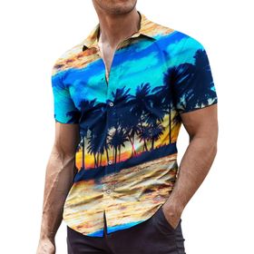 YWBleked Hawaii Çiçek Desenli Gündelik Nane Yeşili Erkek Gömlek