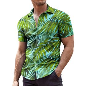YWBleked Hawaii Çiçek Desenli Gündelik Yeşil Erkek Gömlek