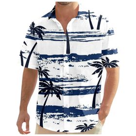 YWBleked Hawaii Çiçek Desenli Gündelik Zincir Beyaz Erkek Gömlek