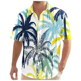 YWBleked Hawaii Çiçek Desenli Gündelik Zincir Mavi Erkek Gömlek