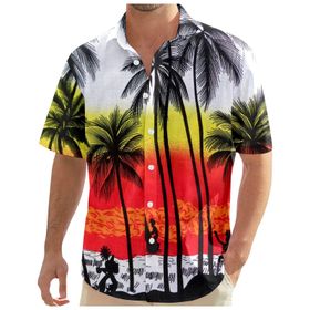 YWBleked Hawaii Çiçek Desenli Gündelik Zincir Siyah Erkek Gömlek