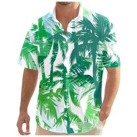 YWBleked Hawaii Çiçek Desenli Gündelik Zincir Yeşil Erkek Gömlek