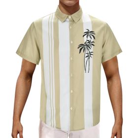 YWBleked Hawaii Çiçek Desenli Haki Erkek Gömlek