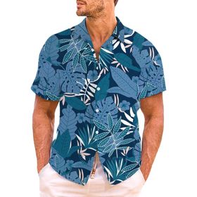 YWBleked Hawaii Çiçek Desenli Trend Rahat Mavi Erkek Gömlek