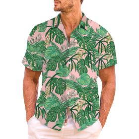YWBleked Hawaii Çiçek Desenli Trend Rahat Pembe Erkek Gömlek